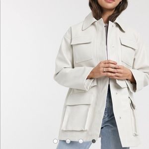 ASOS DESIGN four pocket belted faux leather jacket